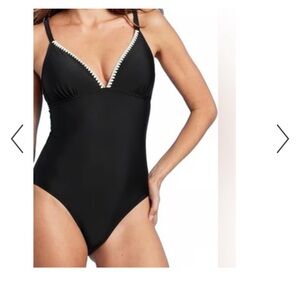 Kona Sol Black One-Piece Swimsuit with White Trim